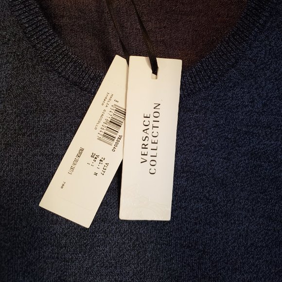 Versace Collection Blue Logo Crewneck Wool Sweater - Picture 3 of 6